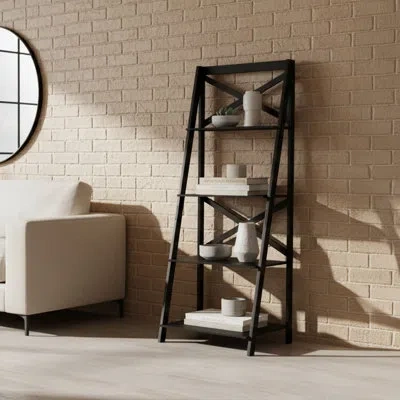 Lavish Home 55.25'' H X 24'' W Ladder Bookcase In Black