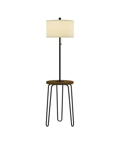 Lavish Home 59" Usb Port And Hairpin Legs Floor Lamp With Table In Brown,black And Off-white