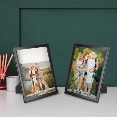 Lavish Home 6 Piece Picture Frames - 4x6 Photo Frame Set With Stand And Hooks For Gallery Wall Or Family Portrai In Black