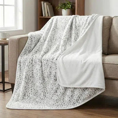 Lavish Home 60” X 80” Reversible Queen Size Waterproof Throw Blanket For Bed, Couch, Or Car (snow Leopard Print) In Gray Snow Leopard Print