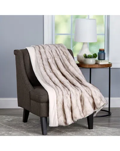 Lavish Home Boxed Wolf Fur Throw Blanket In Brown