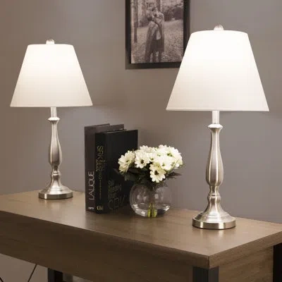 Lavish Home Brushed Steel Table Lamps - Set Of 2 Traditional Accent Lights With Led Bulbs - Home Décor For Bedro In Silver