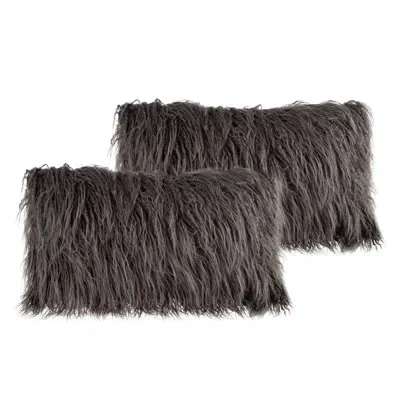 Lavish Home Bund163 12x20 Plush Lumbar Faux Fur Pillows – 2-pack Decorative Pillow Insert And Shag Cover Set For In Gray