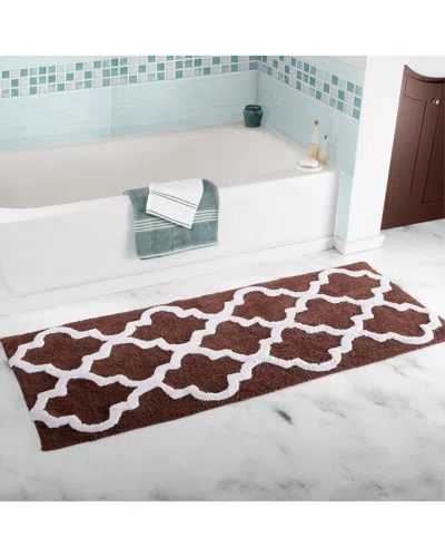 Lavish Home Cotton Extra Long Bath Mat In Chocolate