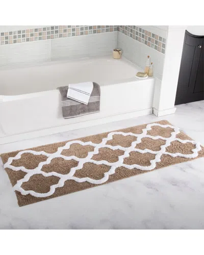 Lavish Home Cotton Extra Long Bath Mat In Taupe