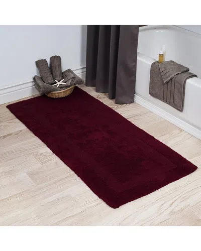 Lavish Home Cotton Plush Reversible Long Bath Mat In Burgundy