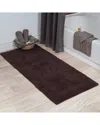 Lavish Home Cotton Plush Reversible Long Bath Mat In Chocolate