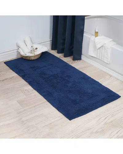 Lavish Home Cotton Plush Reversible Long Bath Mat In Navy
