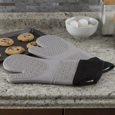 Lavish Home Extra-long Silicone Oven Mitts - Pair Of Pot Holders With Quilted Lining And 2-sided Textured Grip In Gray