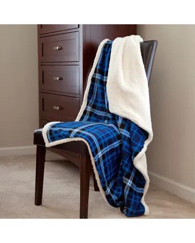 Lavish Home Fleece Sherpa Blanket In Blue