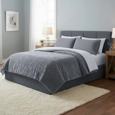 Lavish Home Floral Etched Fleece Blanket - 86x90 Machine-washable Sherpa Throw - Soft Blanket Queen Size For Cou In Grey