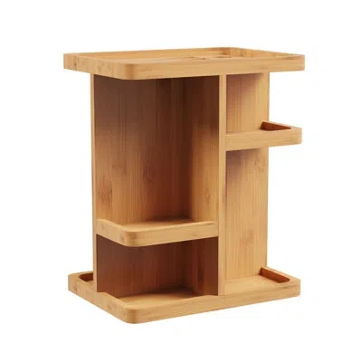 Lavish Home Makeup Organizer - Rotating Eco-friendly Compact Modern Bamboo Skincare Cosmetic And Vanity Carousel In Natural