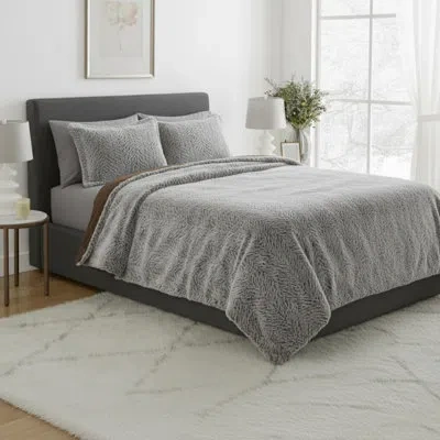 Lavish Home Mink Faux Fur 3 Piece Comforter Set In Gray,brown