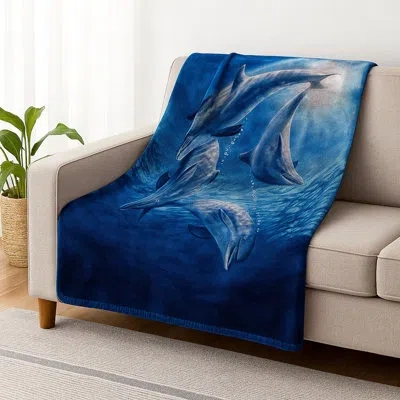 Lavish Home Queen-size Weighted Blanket - Printed Ocean Themed With Dolphins - Plush Faux Mink Queen Throw For C In Blue