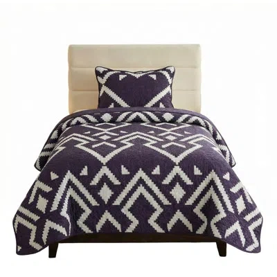 Lavish Home Quilt Set - Bedspread And Pillow Sham With Stylish Geometric Pattern - Lightweight Quilt Bedding Set In Navy Blue And White