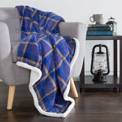 Lavish Home Reversible Plaid Fleece Blanket – 50-inch X 60-inch Machine-washable Sherpa Throw – Cozy Blanket For In Blue;yellow