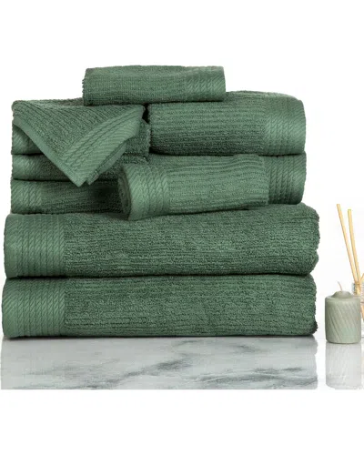 Lavish Home Ribbed Cotton 10pc Washcloth Towel Set In Green