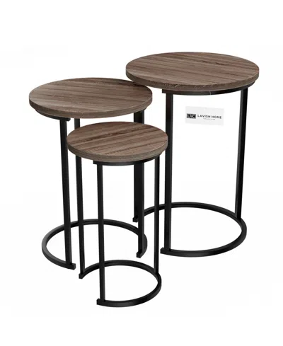 Lavish Home Round Modern 3-pc. Wood Nesting Table Set In Brown