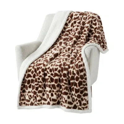 Lavish Home Sherpa Fleece Throw Blanket - 50x60-inch Machine-washable Reversible Throw - Fluffy Blankets For Cou In Brown;white