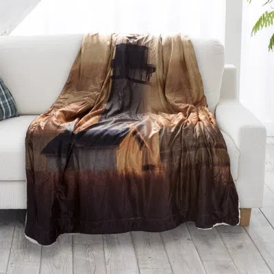 Lavish Home Sherpa Fleece Throw Blanket - Lighthouse Patterned Bed Or Couch Accent Throw - Hypoallergenic Plush  In Orange