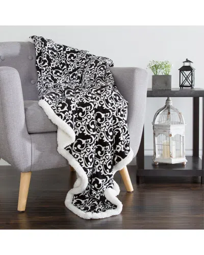 Lavish Home Soft Fuzzy Fleece Sherpa White And Black Damask Throw Blanket