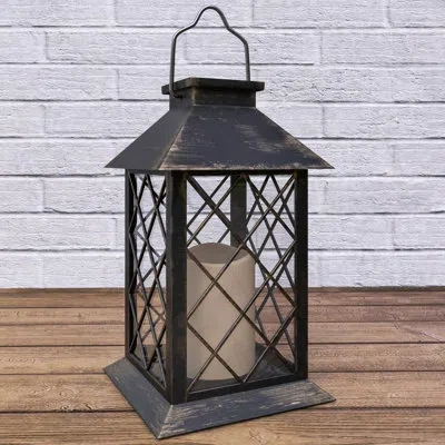 Lavish Home Solar Powered Lantern - Indoor/outdoor Hanging Or Tabletop Water-resistant Led Pillar Lamp In White