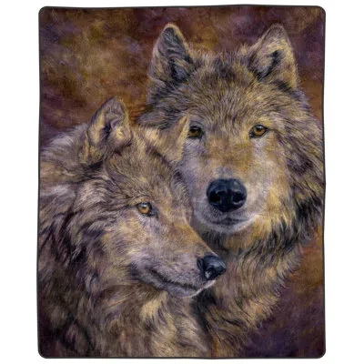 Lavish Home Wolf Weighted Blanket - 8lb Thick Faux Mink Throw Blanket With Printed Pair Of Wolves Face In Brown;gray
