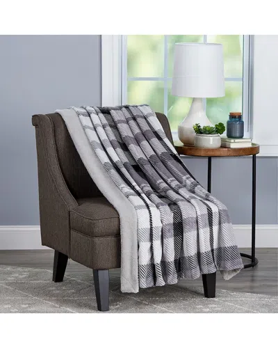 Lavish Home Xl Long Sherpa Fleece Fuzzy Plaid Throw Blanket In Gray