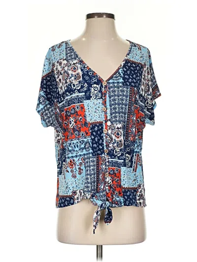 Pre-owned Lavish Short Sleeve Blouse In Blue