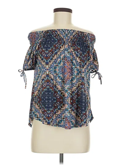 Pre-owned Lavish Short Sleeve Blouse In Blue
