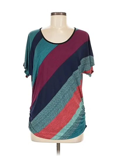 Pre-owned Lavish Short Sleeve Top Blue Color Block Pattern Scoop Neck Tops