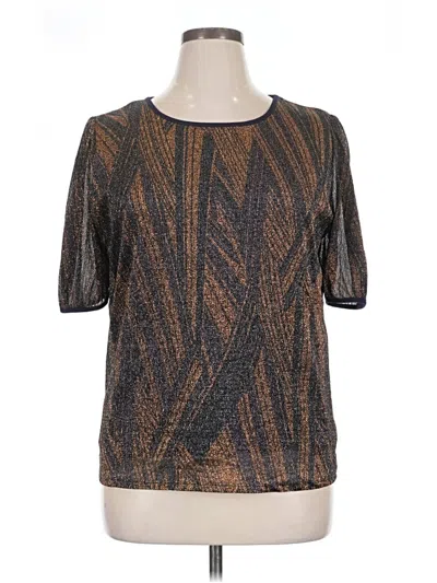 Pre-owned Lavish Short Sleeve Top Brown Metallic Pattern Boatneck Tops