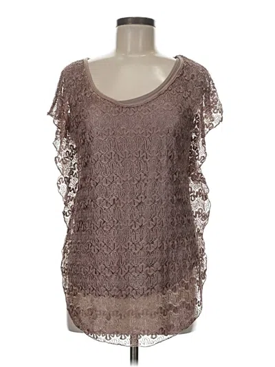 Pre-owned Lavish Short Sleeve Top Brown Scoop Neck Tops