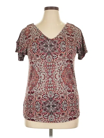 Pre-owned Lavish Short Sleeve Top Burgundy V Neck Tops