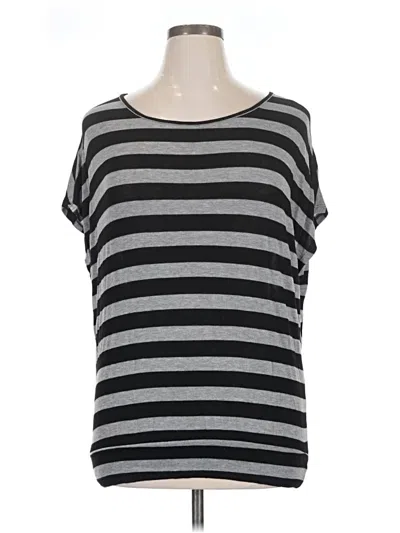 Pre-owned Lavish Short Sleeve Top Gray Stripes Pattern Boatneck Tops