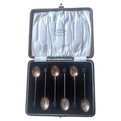 Pre-owned Lawrence & Co. Art Deco Boxed Set Of 6 Sterling Silver Coffee Bean Spoons By Finnigans Ltd In Multi