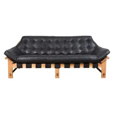 Pre-owned Lawson-fenning Ojai Sofa, Solid Oak & Black Leather Cushion, Modern Couch