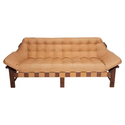 Pre-owned Lawson-fenning Ojai Sofa, Solid Walnut & Tan Leather Cushion, Modern Couch In Brown