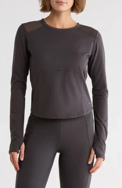 Layer 8 Mesh Long Sleeve Activewear Top In Gray