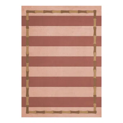Pre-owned Layered Alice Crawley Bamboo Stripe Wool Rug In Terracotta By , Hand-woven In Brown