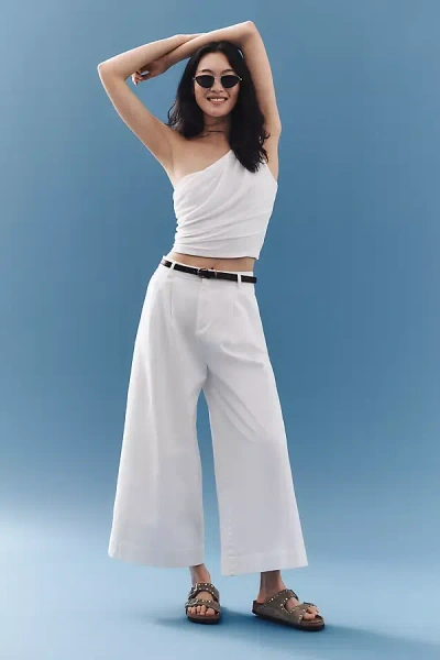 .layered High-rise Belted Culotte Pants In White