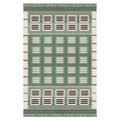 Pre-owned Layered Hilma Rollakan Wool Rug In Fern By , Hand-woven Scandinavian Design In Green