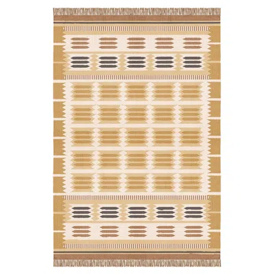 Pre-owned Layered Hilma Rollakan Wool Rug In Marigold By , Hand-woven Scandinavian Design In Sand
