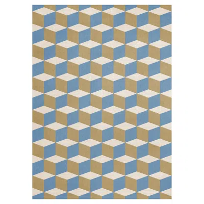 Pre-owned Layered Illusion Wool Rug In Blue Sandstone By , Hand-tufted Modern Design