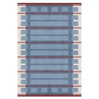 Pre-owned Layered Iris Rollakan Wool Rug In Petrol By , Hand-woven Scandinavian Design In Gray