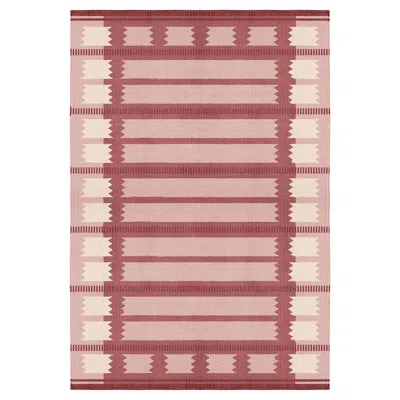 Pre-owned Layered Iris Rollakan Wool Rug In Raspberry By , Hand-woven Scandinavian Design In Sand
