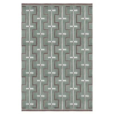 Pre-owned Layered Johanna Wool Rug In Sage Green, By , Scandinavian Design In Gray