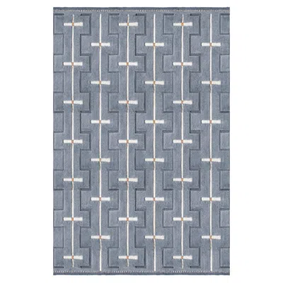 Pre-owned Layered Johanna Wool Rug In Sky Blue, By , Scandinavian Design In Gray