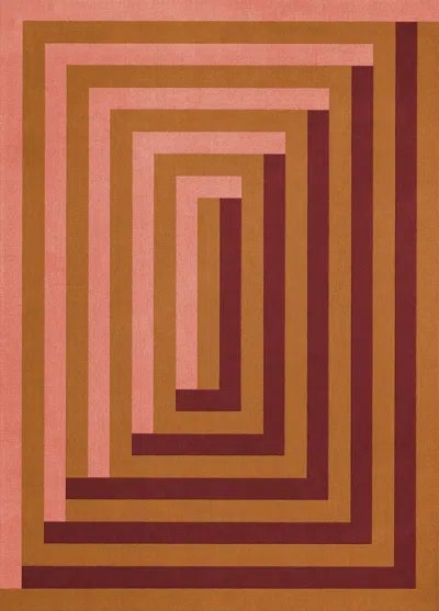 Pre-owned Layered Labyrinth Wool Rug In Coral Pink, By Teklan - Scandinavian Design In Red