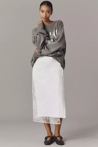 Layered Lace Slip Midi Skirt In White